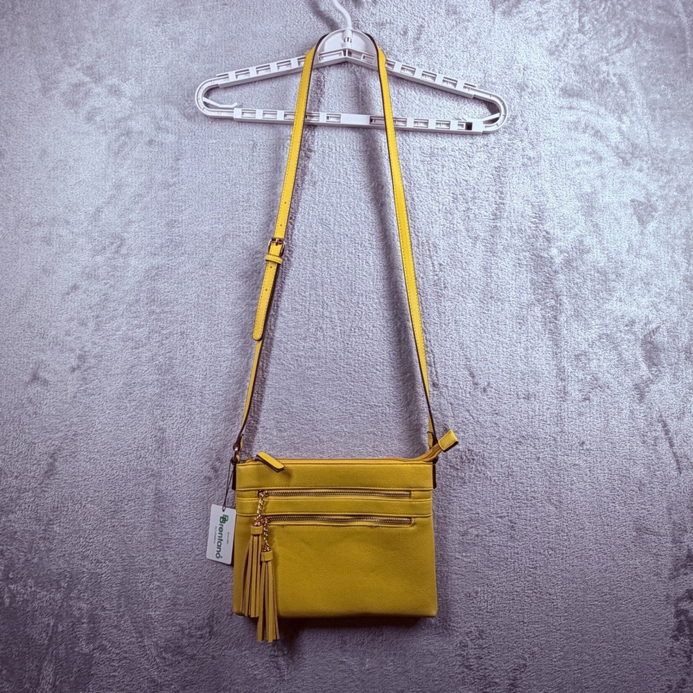 Brentano Yellow Crossbody‎ Bag Tassel Zip Pocket Minimalist Modern